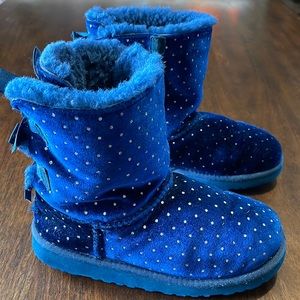 Ugg Bailey Bow Navy Blue Glitter Got Girls Boots size 2 GUC!
